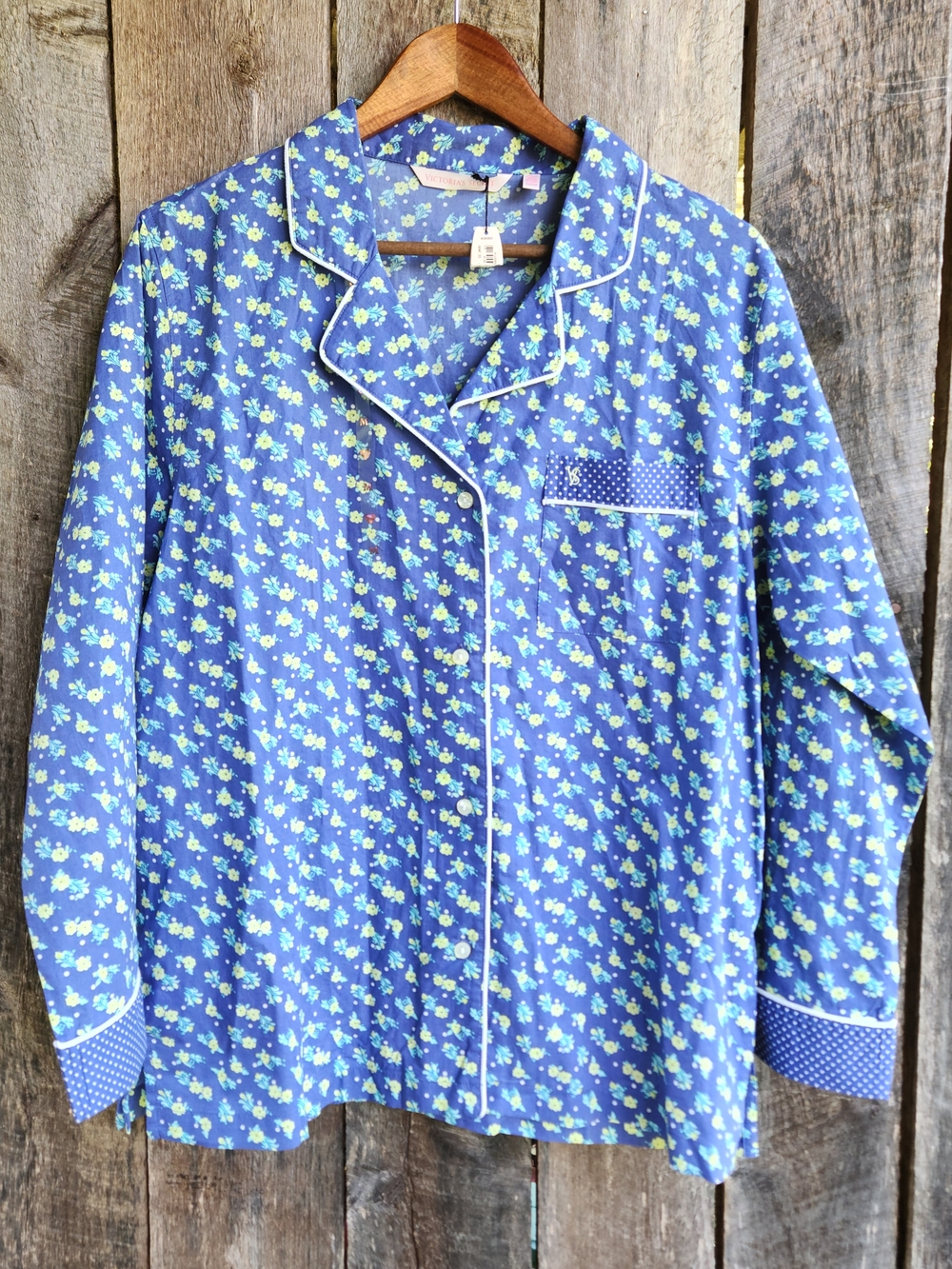 Victoria's Secret Pajama Top Women's Medium Blue Floral NWT